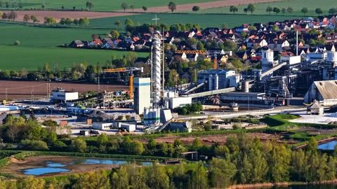 Industrial Sugar Processing Facility with Tanks, Pipelines and Energy Systems Stockfoto's