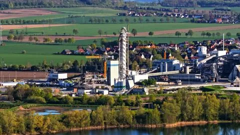 Industrial Sugar Processing Facility with Tanks, Pipelines and Energy System Stock Photos