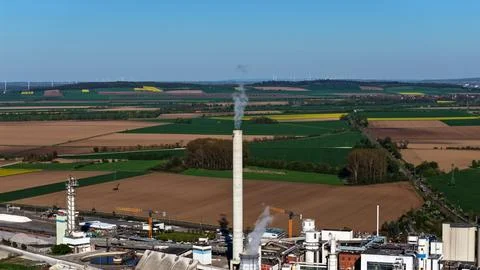Industrial Sugar Processing Facility with Tanks, Pipelines and Energy Systems Stock Photos