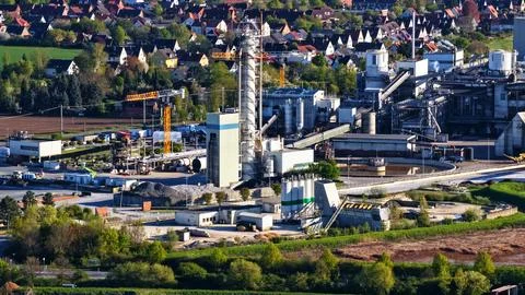 Industrial Sugar Processing Facility with Tanks, Pipelines and Energy Systems Stock Photos