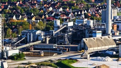 Industrial Sugar Processing Facility with Tanks, Pipelines and Energy Systems Stock Photos