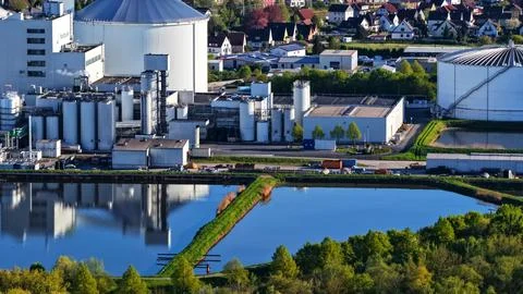 Industrial Sugar Processing Facility with Tanks, Pipelines and Energy Systems Photos