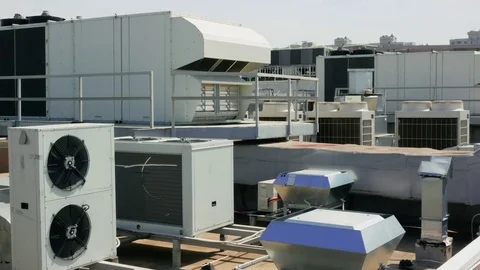 Industrial system of ventilation and conditioning Stock Footage 75442681