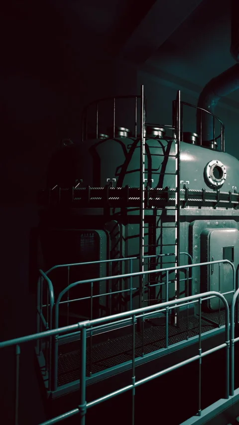 Industrial tank under dim lighting in a factory setting at night Stock Footage 342105951