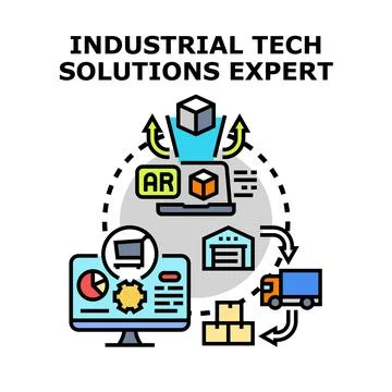 Industrial tech solutions processing supply chain logistics Stock Illustration