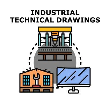 Industrial technical drawings concept representing engineering and manufact.. Stock Illustration