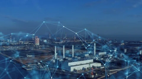 Industrial technology concept. Communication network. INDUSTRY 4.0. Factory auto Stock Footage 121558153