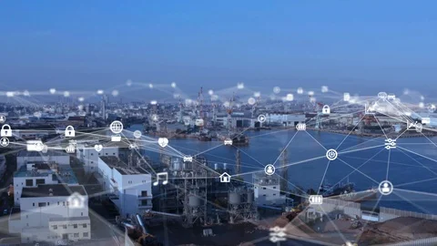 Industrial technology concept. Communication network. INDUSTRY 4.0. Factory auto Stock Footage 122058392