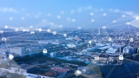 Industrial technology concept. Communication network. INDUSTRY 4.0. Factory auto Stock Footage 122062467