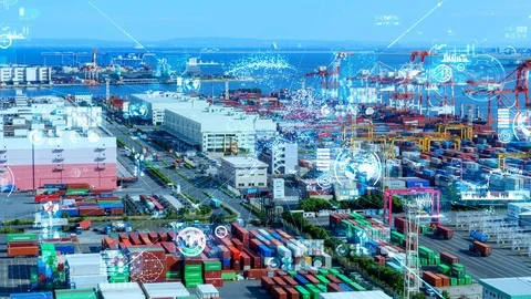 Industrial technology concept. Communication network. INDUSTRY 4.0. Factory auto Stock Footage 123282518