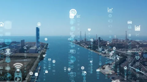 Industrial technology concept. Communication network. INDUSTRY 4.0. Video stock 127689456