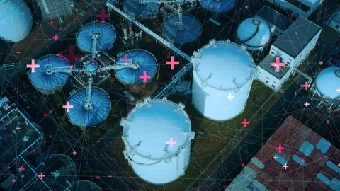 Industrial technology concept. Communication network. INDUSTRY 4.0. Factory auto Stock Footage 128360680