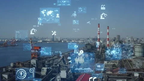 Industrial technology concept. Communication network. INDUSTRY 4.0. Factory auto Stock Footage 130858768