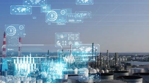 Industrial technology concept. Communication network. INDUSTRY 4.0. Factory auto Stock Footage 131365917