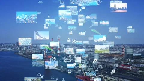 Industrial technology concept. Communication network. INDUSTRY 4.0. Factory auto Stock Footage 131366008