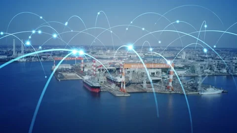 Industrial technology concept. Communication network. INDUSTRY 4.0. Factory auto Stock Footage 131366117