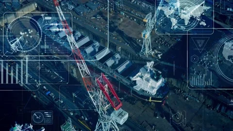 Industrial technology concept. Communication network. INDUSTRY 4.0. Factory auto Stock Footage 135855697