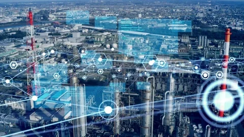 Industrial technology concept. Communication network. INDUSTRY 4.0. Factory auto Stock Footage 135855750