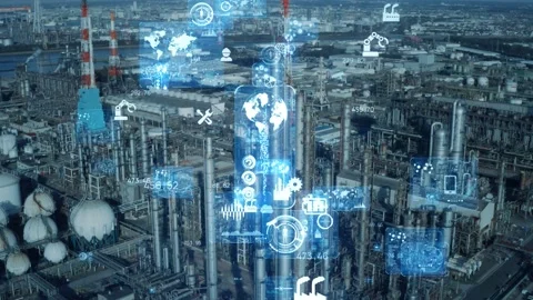 Industrial technology concept. Communication network. INDUSTRY 4.0. Factory auto Stock Footage 142551412