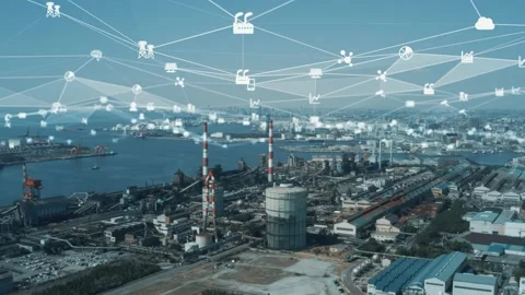 Industrial technology concept. Communication network. INDUSTRY 4.0. Factory auto Stock Footage 150919133