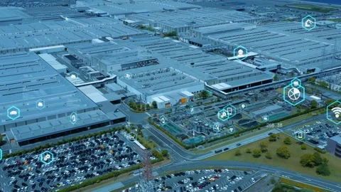 Industrial technology concept. Communication network. INDUSTRY 4.0. Factory auto Stock Footage 155955673