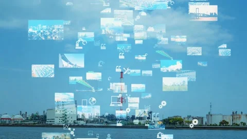 Industrial technology concept. Communication network. INDUSTRY 4.0. Factory auto Stock Footage 156748353