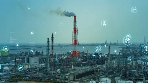 Industrial technology concept. Communication network. INDUSTRY 4.0. Factory auto Stock Footage 156748382