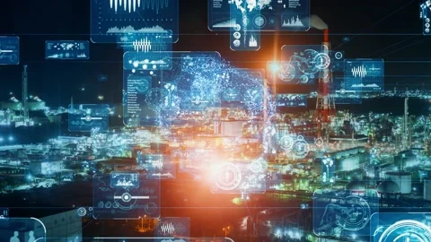 Industrial technology concept. Communication network. INDUSTRY 4.0. Factory auto Stock Footage 156771433