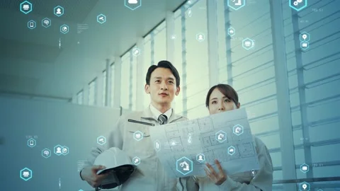 Industrial technology concept. Construction worker. Stock-Footage 155797849