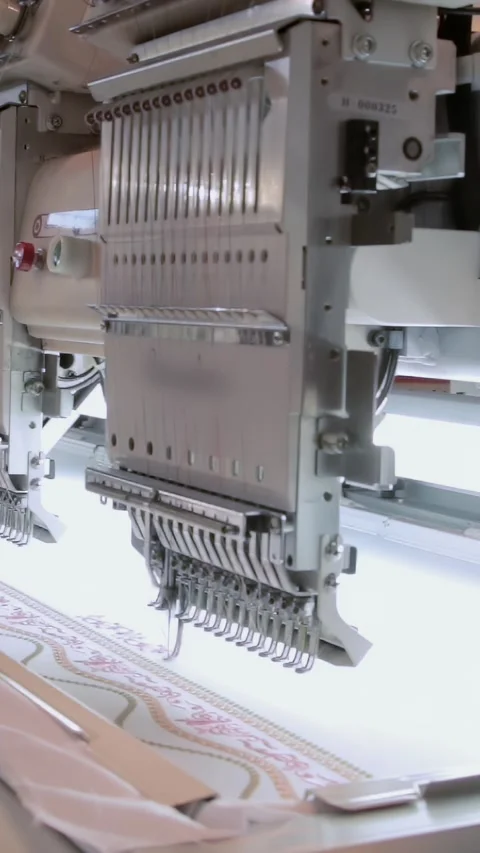 Industrial Textile Artistry Blossoms With Computerized Embroidery Stock Footage 341068593