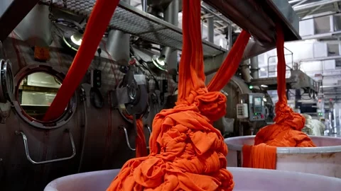 Industrial Textile Dyeing and Flowing Fabric Process Stock Footage 330480902