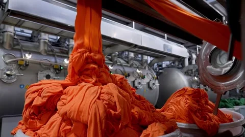 Industrial Textile Dyeing and Flowing Fabric Process Stock Footage 330480916