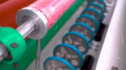 Industrial textile machine spinning thin white synthetic fiber thread close up Stock Footage 341555683