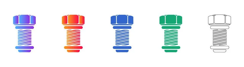 Industrial Threaded Bolt Vector Icon Set 스톡 일러스트