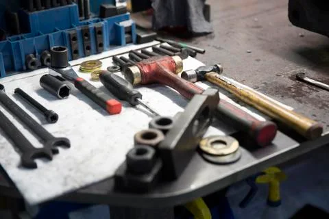 Industrial Tools on Work Bench Stock Photos