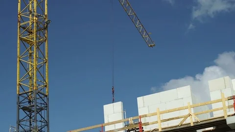 Industrial Tower Crane on Construction Site Tracking Stock Footage 77344372