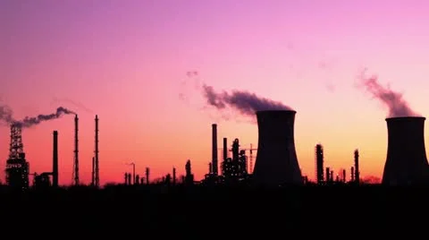 Industrial towers in twilight Stock Footage