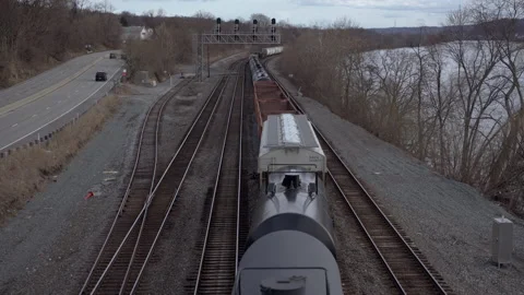 Industrial Train shipping containers Stock Footage 219321783