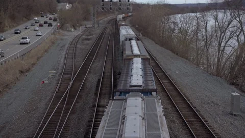 Industrial Train shipping containers Stock Footage 219321844