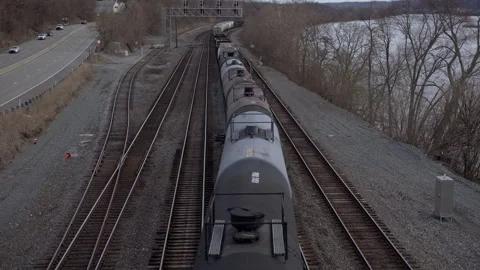 Industrial Train shipping containers Stock Footage 219322009