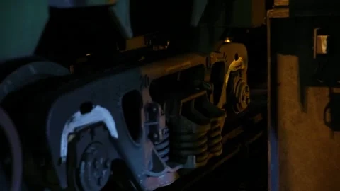 Industrial Train Tracks Illuminated at Night with Striking and Dramatic Lighting Stock Footage 285962374