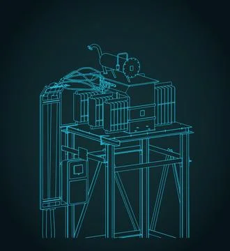 Industrial transformer substation isometric technical blueprint 스톡 일러스트