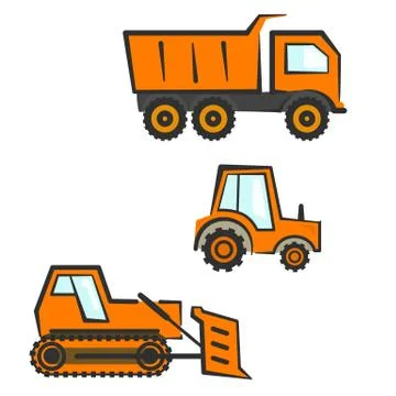 Industrial transport set. Dozer, tractor, dumper Stock Illustration