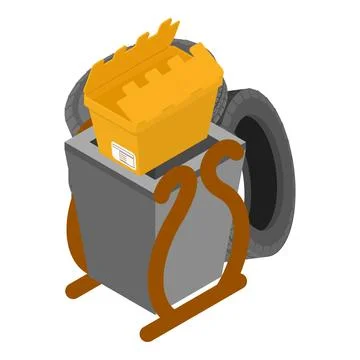 Industrial trash icon isometric vector. Car tire and parcel box near metal urn Illustrazione stock