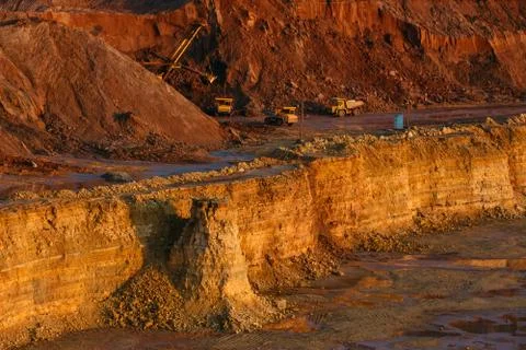 Industrial trucks on a mining quarry Foto stock