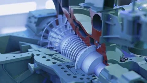 Industrial Turbine Cross-Section With Engineering Details Stock Footage 313928858
