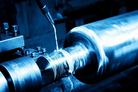 Industrial turning machine at work close-up Stock Photos
