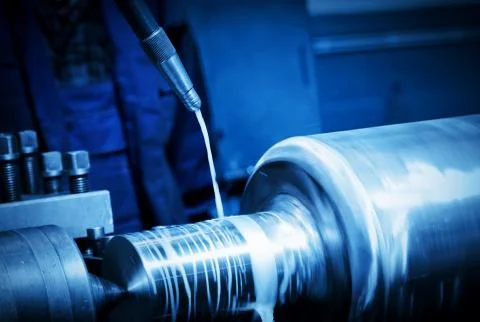 Industrial turning machine at work close-up Stock-Fotos