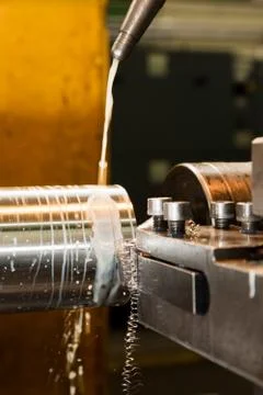 Industrial turning machine at work close-up Foto stock