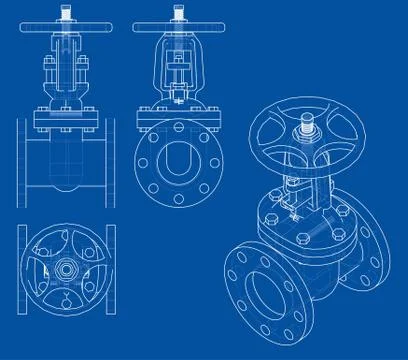 Industrial valve outline. Vector rendering of 3d Stock Illustration